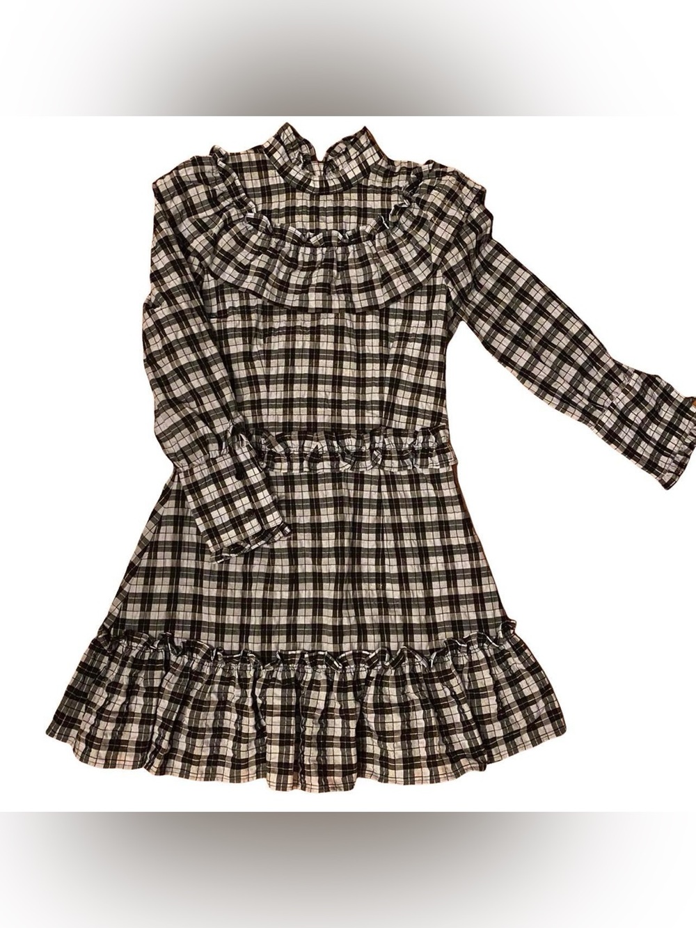 Ganni Gingham Plaid Ruffle Mini Dress